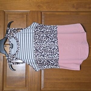 SHEIN Pink and Leopard Print Striped Tank Top